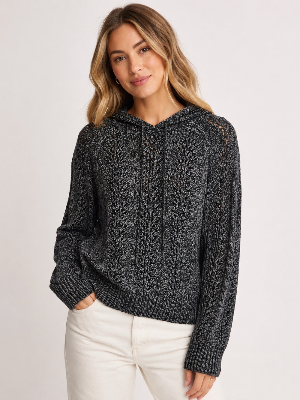 J Crew Pointelle Stitch Alpaca Blend Grey Hoodie Women’s Sz M